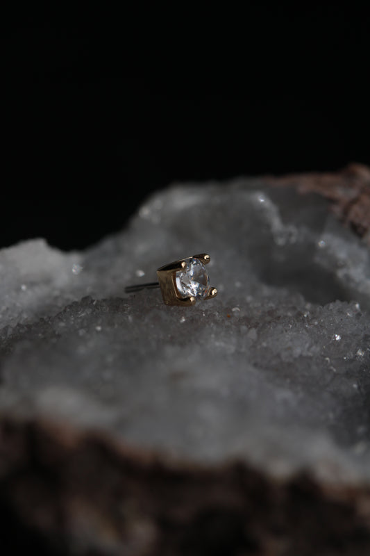 R2S - Gold Round Prong - White CZ